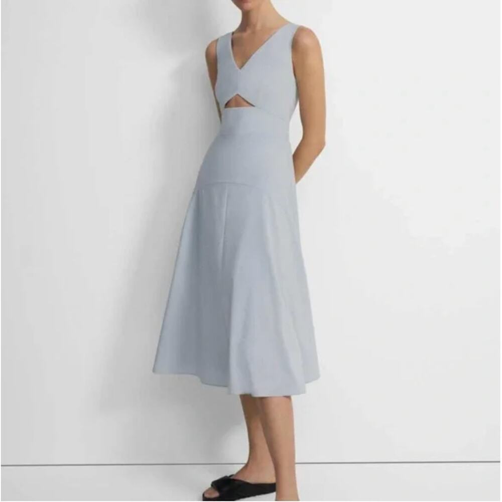 NEW $395 Theory Crisp Poly-Harbour Poplin Cutout Midi Dress